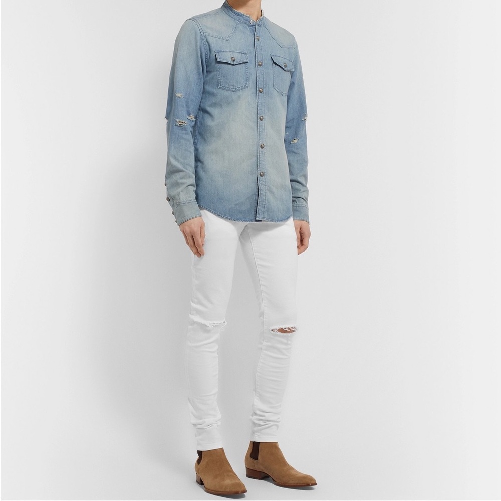 New Balmain White Distressed Skinny Jeans Men’s Size 30
